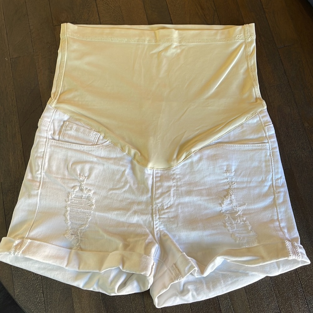 White Maternity Jean Distressed Shorts - PinkBlush